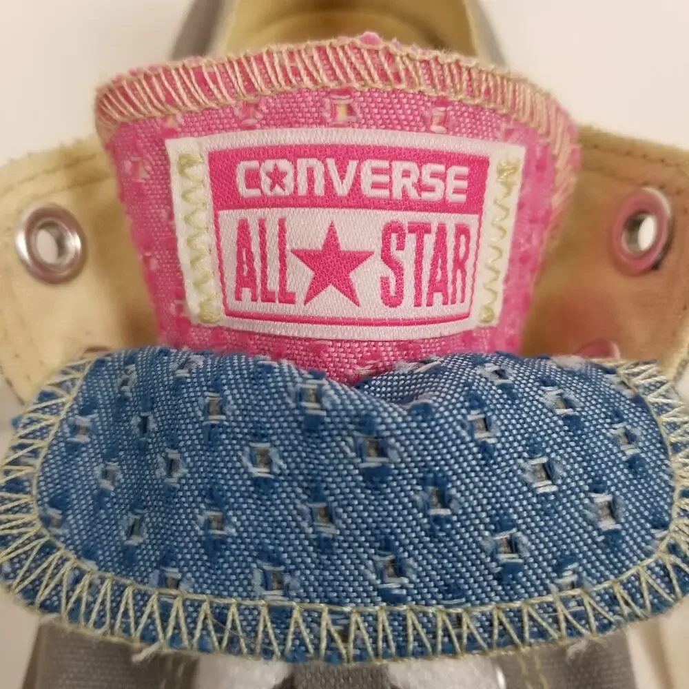 Converse All Star Women's Girls Double Tongue Low Top Sneakers Gray Pink Blue - Picture 6 of 9